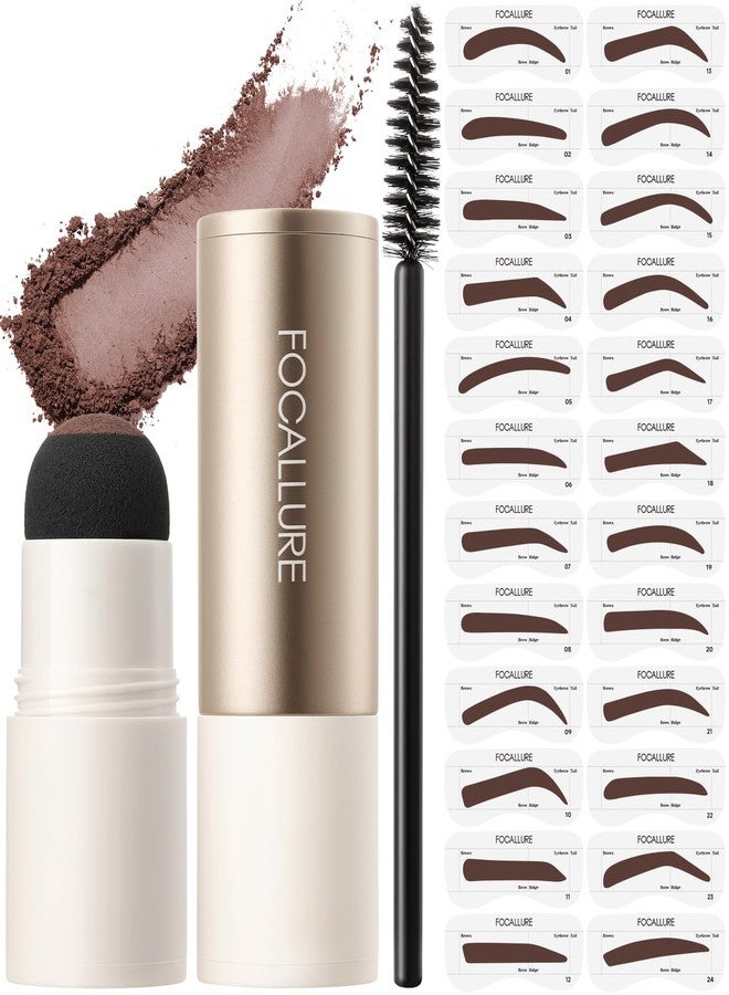 FOCALLURE Eyebrow Stamp and Eyebrow Stencil Kit, 24 Reusable Brow Shape, Sweatproof Eyebrow Powder, Long-Lasting, Easy to Use, Filling and Shaping Perfect Eyebrow Makeup, MEDIUM BROWN - Image 1